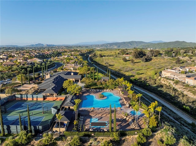 bird's eye view with a residential view and a mountain view