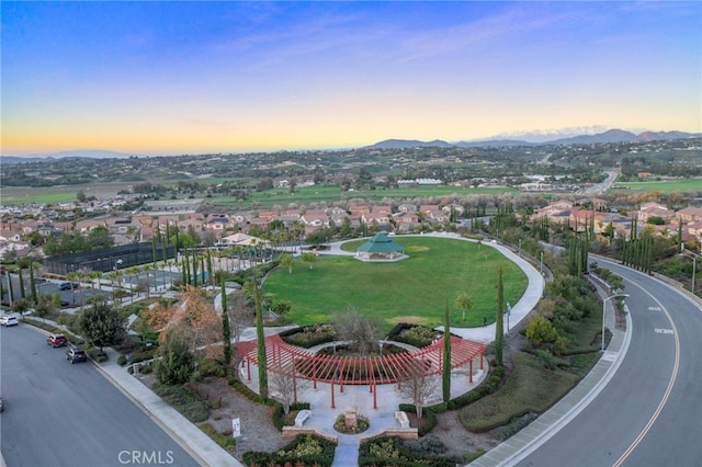 drone / aerial view featuring a mountain view