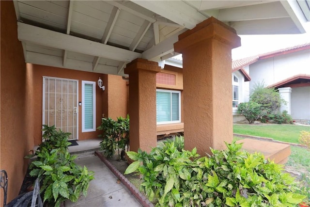12592 Arlington Pl, Chino, CA 91710 - doorway to property featuring stucco siding