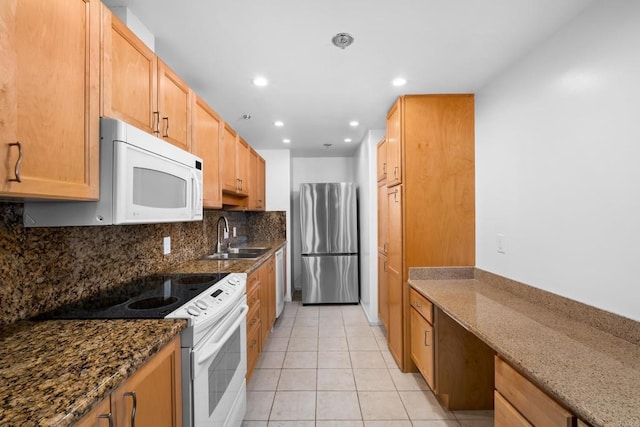 3890 Nobel Dr Unit 1706, San Diego, CA 92122 - kitchen featuring white appliances, a sink, recessed lighting, decorative backsplash, and light tile patterned floors