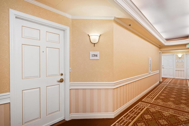 3890 Nobel Dr Unit 1706, San Diego, CA 92122 - hallway featuring ornamental molding and wainscoting