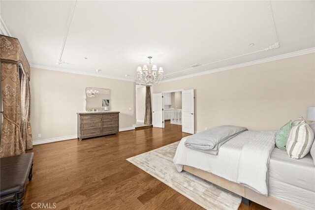 67 W Wistaria Ave, Arcadia, CA 91007 - bedroom featuring a chandelier, crown molding, wood finished floors, and baseboards