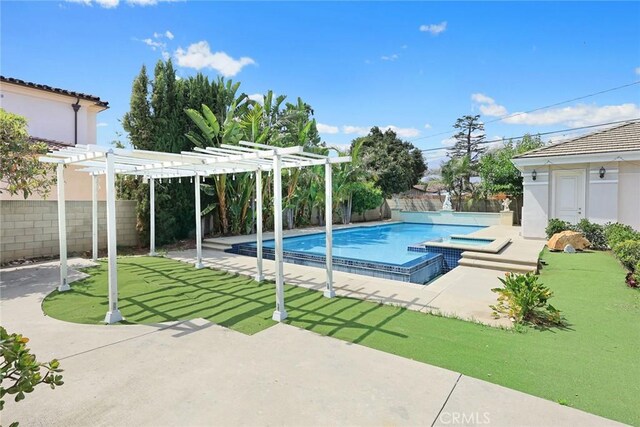 67 W Wistaria Ave, Arcadia, CA 91007 - view of swimming pool with a pergola, an in-ground hot tub, a fenced backyard, and a patio
