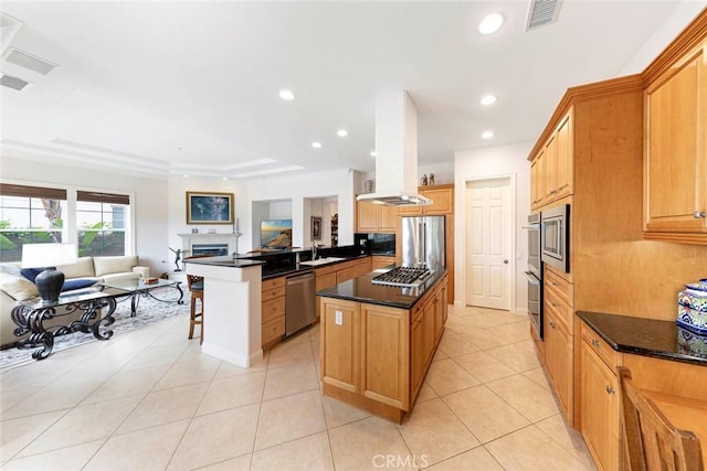 6312 Camino Marinero, San Clemente, CA 92673 - kitchen with stainless steel appliances, open floor plan, a center island, a peninsula, and recessed lighting
