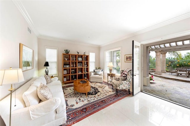 6312 Camino Marinero, San Clemente, CA 92673 - living room with ornamental molding, light tile patterned floors, and decorative columns