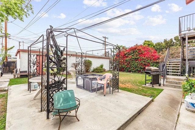 1919 W 35th St, Los Angeles, CA 90018 - view of patio featuring a fire pit, stairway, and grilling area
