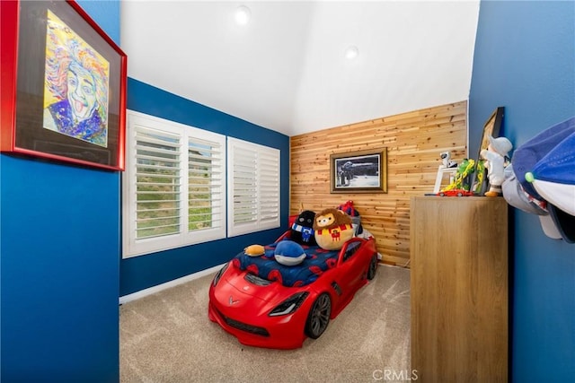 5530 Van Gogh Way, Yorba Linda, CA 92887 - carpeted bedroom with wood walls and lofted ceiling
