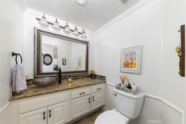 5530 Van Gogh Way, Yorba Linda, CA 92887 - half bathroom featuring crown molding, vanity, and tile patterned flooring