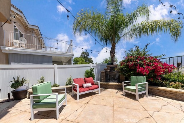 5530 Van Gogh Way, Yorba Linda, CA 92887 - patio / terrace with a patio area, an outdoor living space with a fireplace, and a fenced backyard