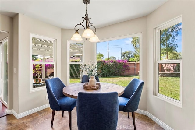dining area with baseboards, a wealth of natural light, and tile patterned flooring