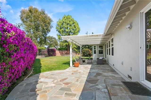 view of patio with a fenced backyard and a pergola