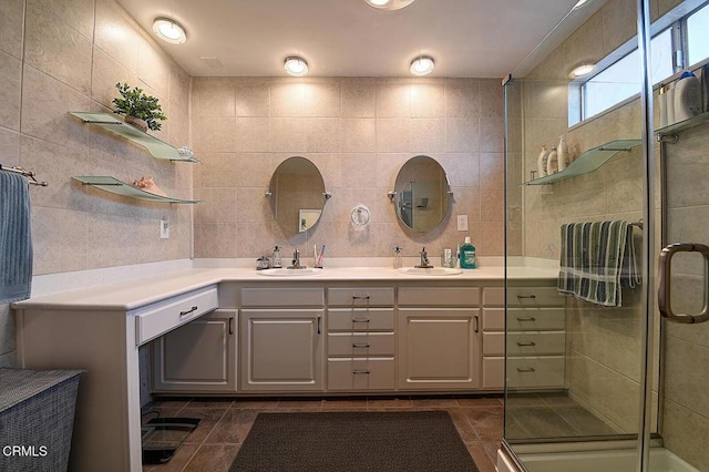2030 Lomita Park Pl, Lomita, CA 90717 - full bathroom with tile patterned floors, double vanity, a stall shower, and a sink