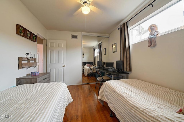 2030 Lomita Park Pl, Lomita, CA 90717 - bedroom featuring ceiling fan, wood-type flooring, and visible vents