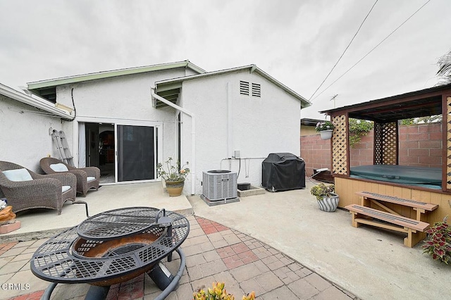 2030 Lomita Park Pl, Lomita, CA 90717 - rear view of property with a hot tub, a fire pit, a patio, and stucco siding