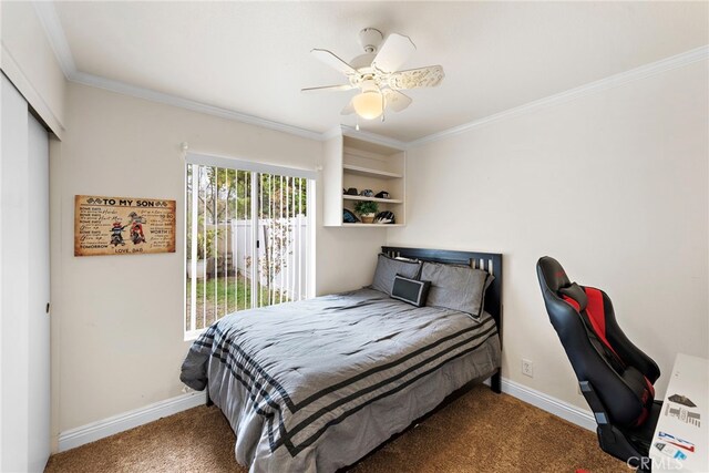 30 Calle Estero, Rancho Santa Margarita, CA 92688 - bedroom with carpet, crown molding, baseboards, and ceiling fan