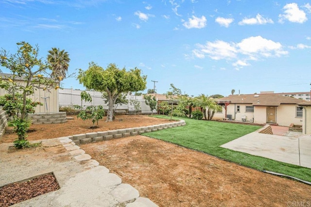 view of yard featuring a patio area and a fenced backyard