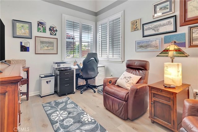 office area featuring light wood-style flooring