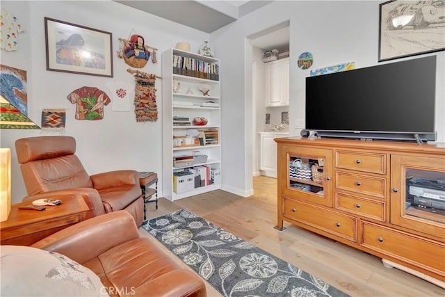 living area with baseboards and light wood-style floors