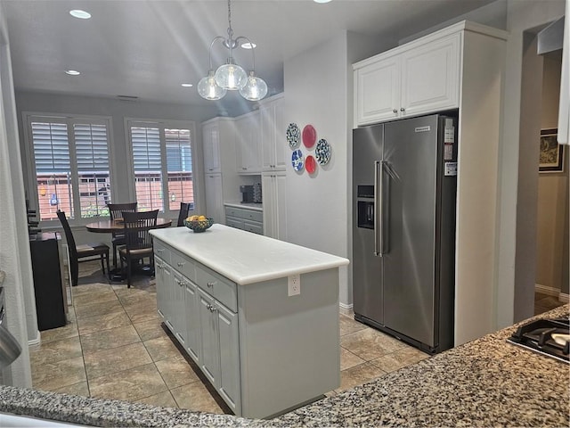 2673 Traditions Loop, Paso Robles, CA 93446 - kitchen featuring high end fridge, white cabinetry, recessed lighting, a chandelier, and a kitchen island
