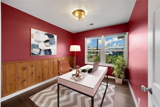13023 Woodcock Ave, Sylmar, CA 91342 - office with wood finished floors, baseboards, and a wainscoted wall