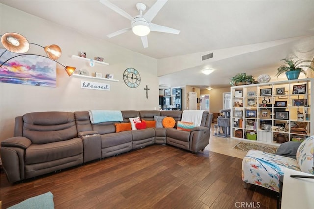 6253 Hamilton Ct, Chino, CA 91710 - living room featuring wood finished floors and ceiling fan