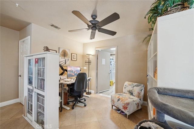 6253 Hamilton Ct, Chino, CA 91710 - office area featuring tile patterned flooring, baseboards, and ceiling fan
