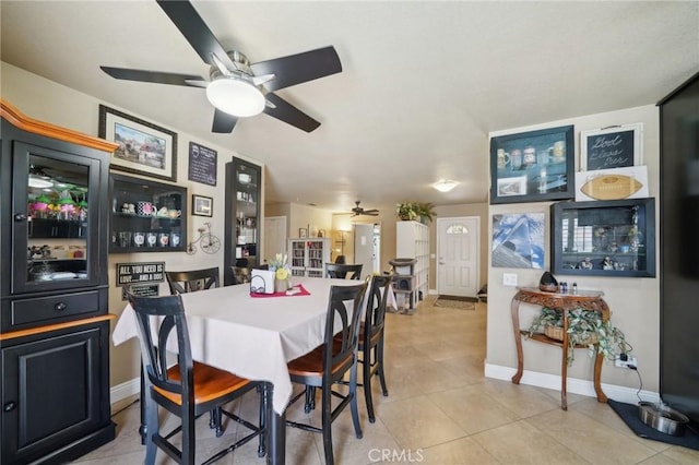 6253 Hamilton Ct, Chino, CA 91710 - dining space with ceiling fan, light tile patterned floors, and baseboards