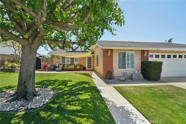 6253 Hamilton Ct, Chino, CA 91710 - single story home featuring an attached garage, concrete driveway, and an outdoor living space