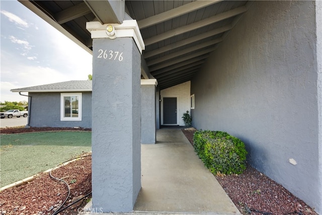 26376 Mahaffey, Menifee, CA 92586 - entrance to property featuring stucco siding and a yard