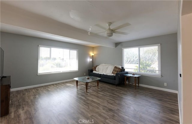 26376 Mahaffey, Menifee, CA 92586 - living room featuring a ceiling fan, plenty of natural light, and wood finished floors