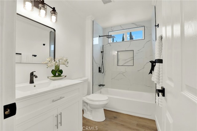 21011 N Hampton Way, Lake Forest, CA 92630 - full bathroom with toilet, shower / bath combination, vanity, and wood finished floors
