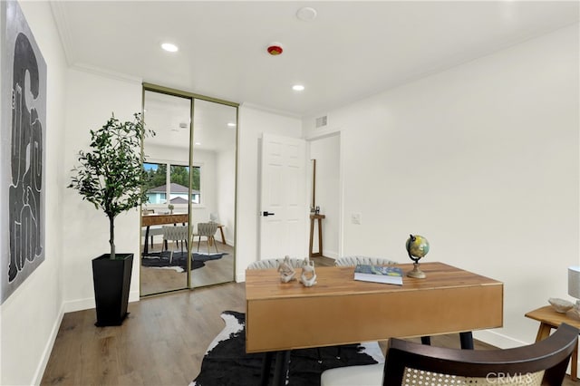 21011 N Hampton Way, Lake Forest, CA 92630 - home office with wood finished floors, recessed lighting, baseboards, and ornamental molding