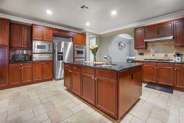 200 Cross Rail Ln, Norco, CA 92860 - kitchen featuring stainless steel appliances, a warming drawer, a sink, stone tile floors, and recessed lighting