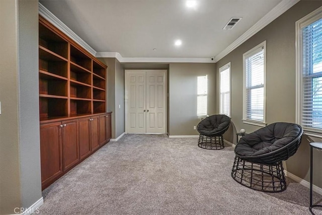 200 Cross Rail Ln, Norco, CA 92860 - sitting room with carpet floors, crown molding, plenty of natural light, and baseboards