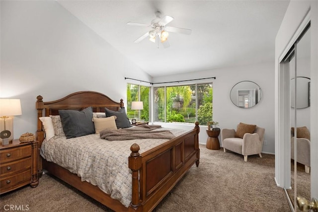 15 Saltillo, Rancho Santa Margarita, CA 92688 - bedroom with light carpet, vaulted ceiling, ceiling fan, and a closet