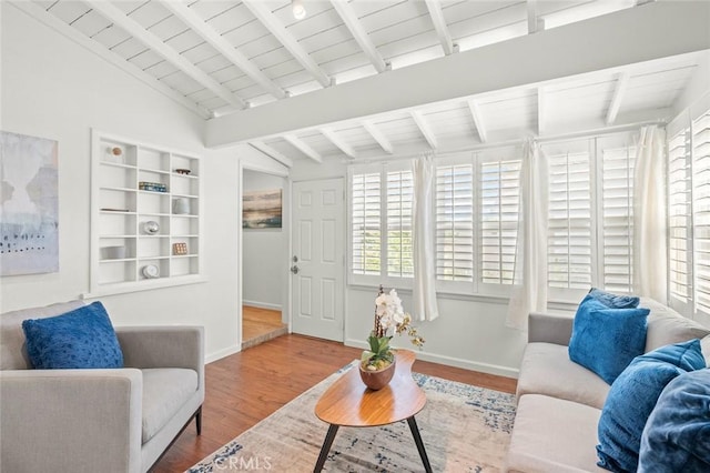 204 E Floral Ave, Arcadia, CA 91006 - living room featuring wood finished floors, baseboards, and wooden ceiling