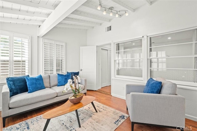 204 E Floral Ave, Arcadia, CA 91006 - living area featuring wood ceiling, wood finished floors, and baseboards