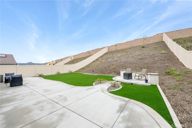 view of yard with a patio area and a fenced backyard