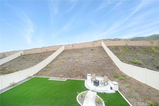view of yard featuring a patio and a fenced backyard