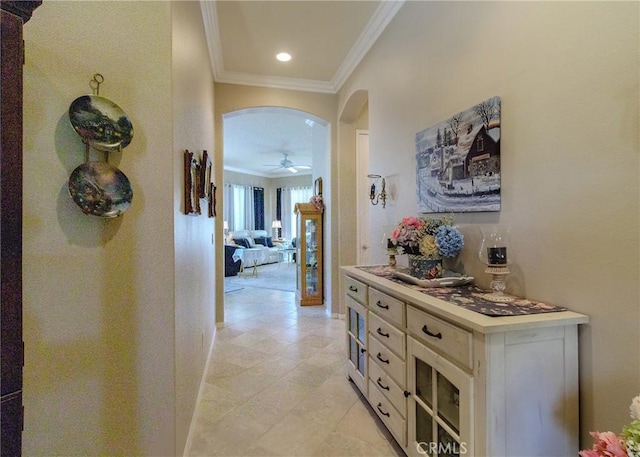 1643 Landmark Way, Beaumont, CA 92223 - hallway with arched walkways and ornamental molding