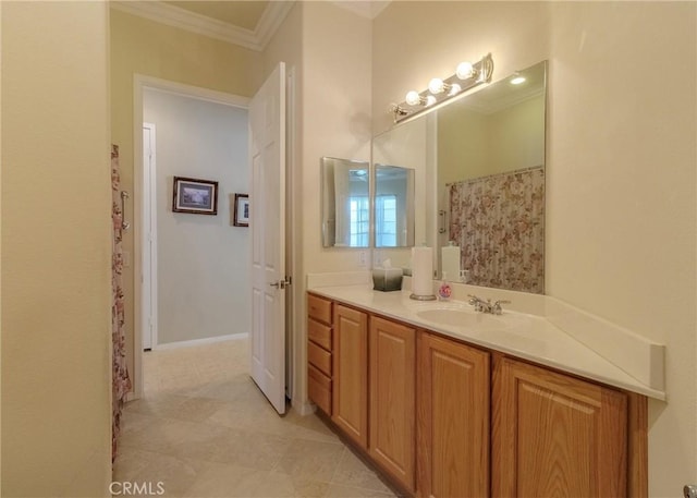 1643 Landmark Way, Beaumont, CA 92223 - full bath featuring tile patterned flooring, vanity, and ornamental molding