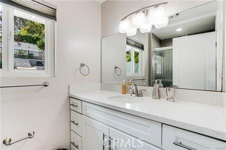1440 Holbrook St, Eagle Rock, CA 90041 - full bathroom featuring vanity, a shower stall, and a healthy amount of sunlight