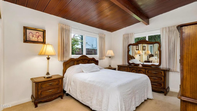 10424 Mcvine Ave, Sunland, CA 91040 - bedroom featuring light carpet, wooden ceiling, and baseboards