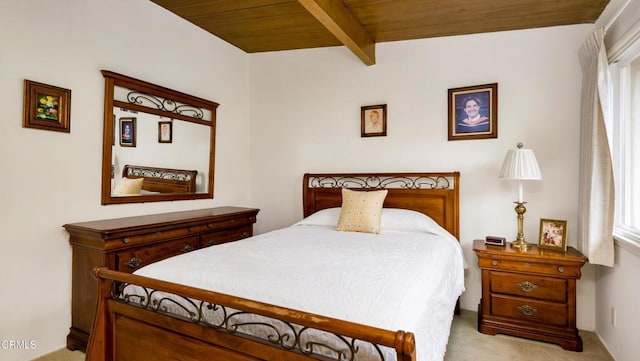 10424 Mcvine Ave, Sunland, CA 91040 - bedroom with light carpet, wooden ceiling, and beam ceiling