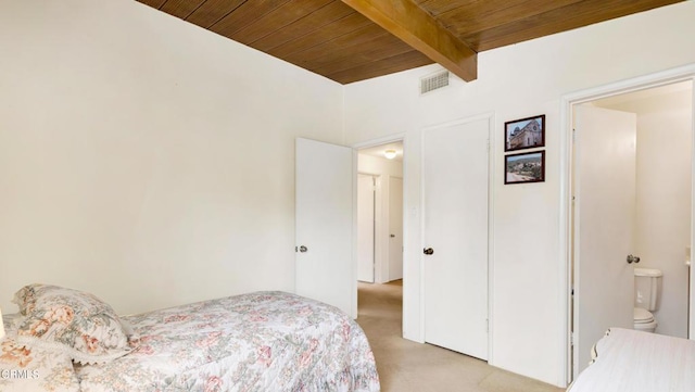 10424 Mcvine Ave, Sunland, CA 91040 - bedroom with light colored carpet, wood ceiling, and beam ceiling