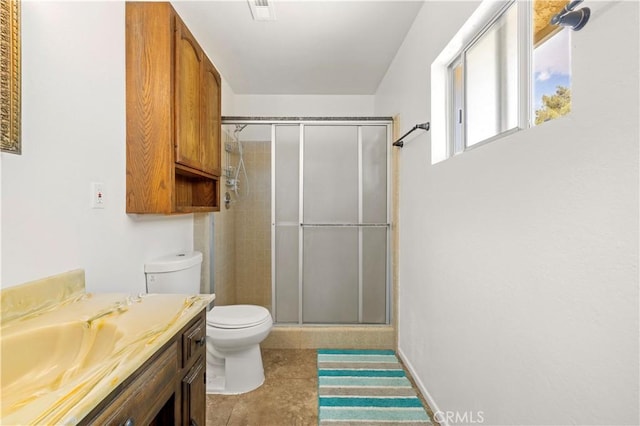 7279 Balsa Ave, Yucca Valley, CA 92284 - full bathroom with a shower stall, vanity, and toilet