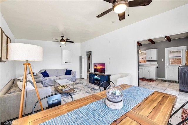 74825 Alta Loma Dr Unit 29, Palms, CA 92277 - living area with a ceiling fan and light tile patterned floors
