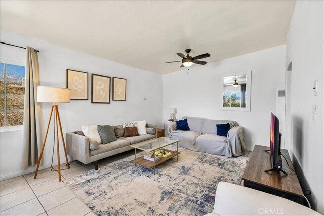 74825 Alta Loma Dr Unit 29, Palms, CA 92277 - living area with a ceiling fan and tile patterned floors