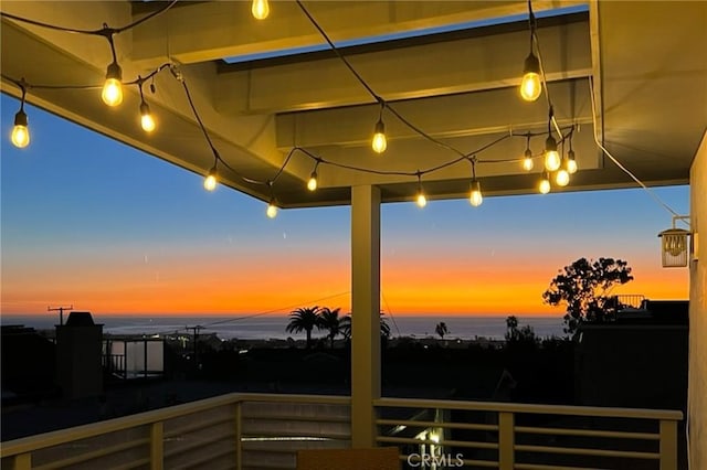 exterior space with a water view