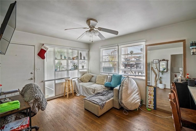 227 Avenida Santa Barbara, San Clemente, CA 92672 - living area featuring ceiling fan, a healthy amount of sunlight, and wood finished floors